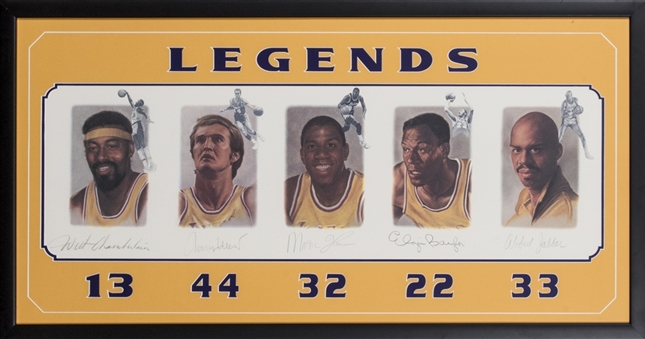 Los Angeles Lakers Legends Signed & Framed 22x42 Artwork - Chamberlain, West, Johnson, Baylor & Jabbar (JSA)
